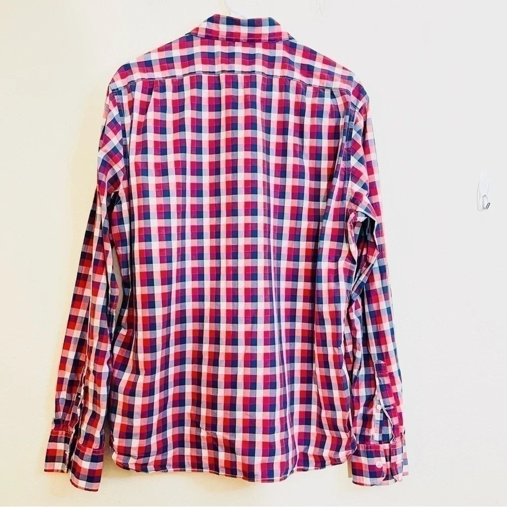 J. Crew Light Weight Slim Fit Plaid Button Down Shirt Men Size Large Blue/Red